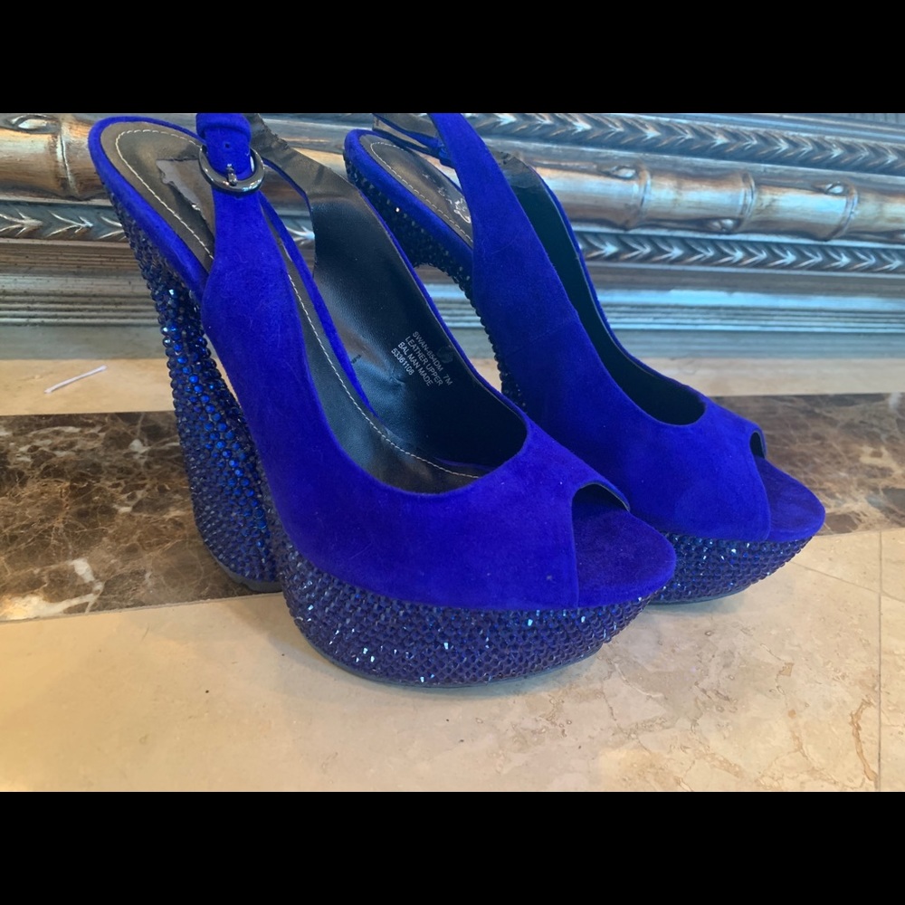 New Blue Bejeweled Pleaser Heels Size 7
